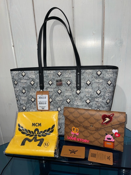 MCM Handbags - MCM Gray Logo Tote with Black Trim NWT full inclusion